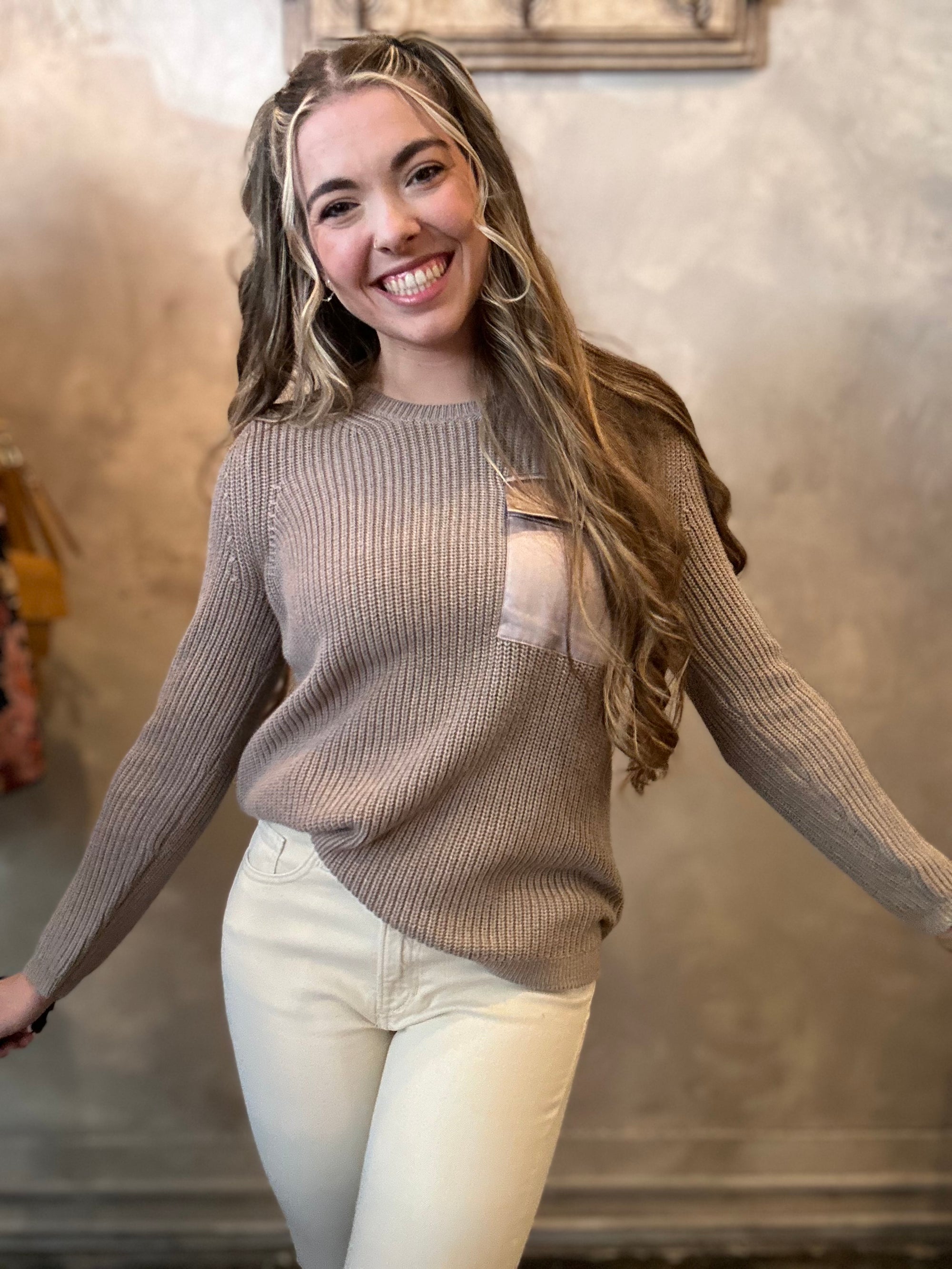 Satin Pocket Sweater - Mocha