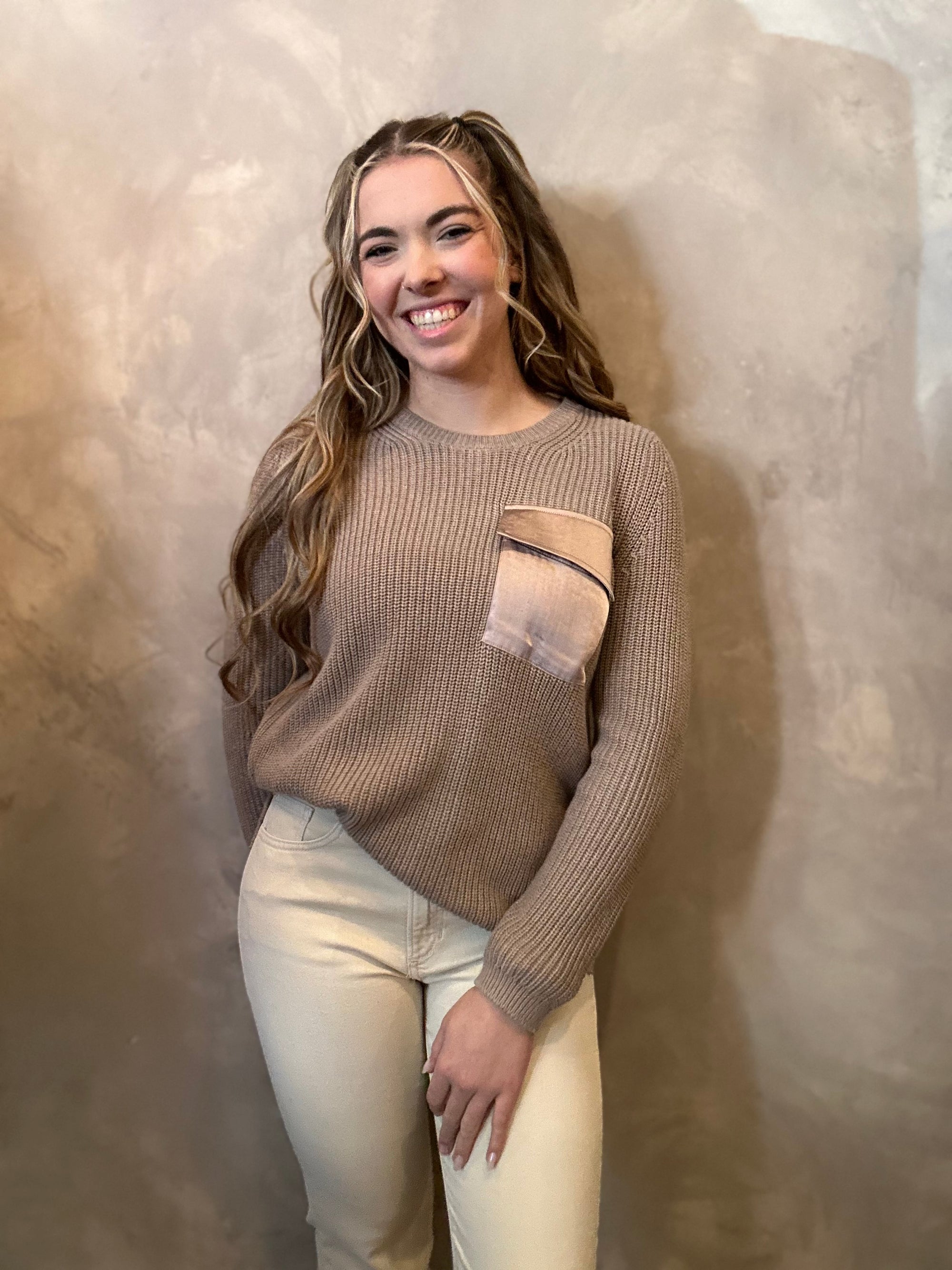 Satin Pocket Sweater - Mocha
