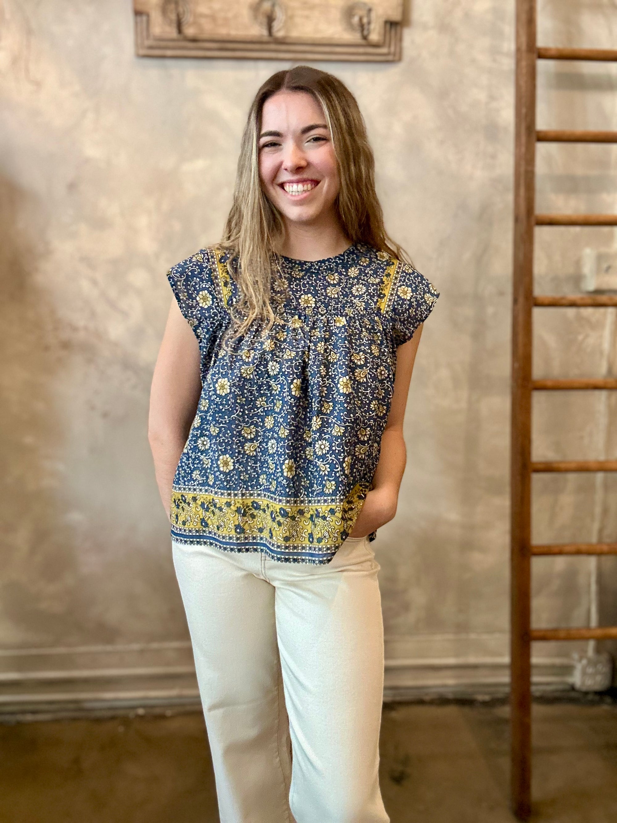 Selene Blouse - Blue Floral