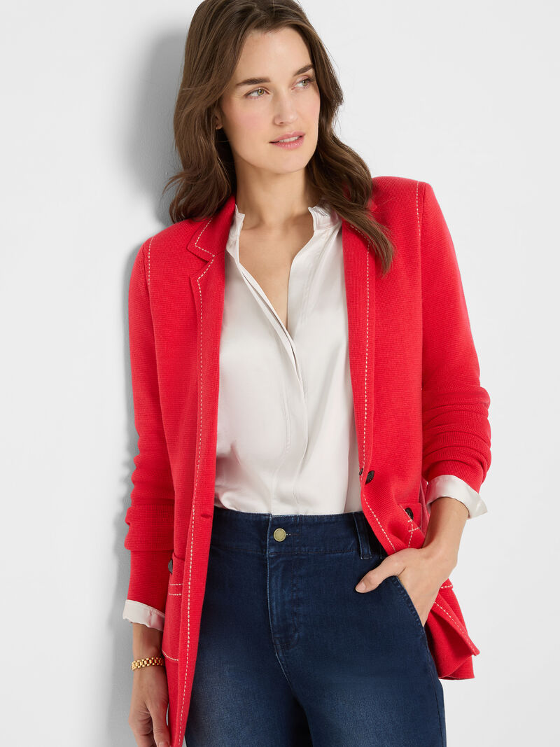 Stitch Knit Blazer - Scarlet
