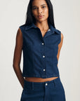 Bria Vest - Dark Linen Denim