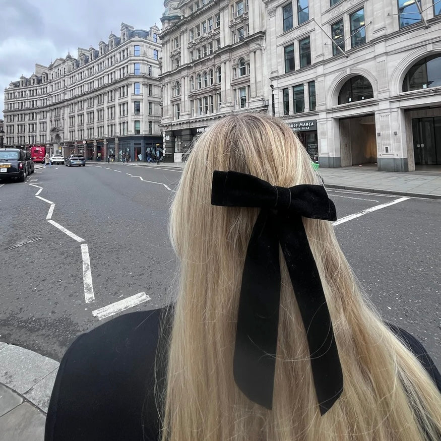 Velvet Bow Barette - Black
