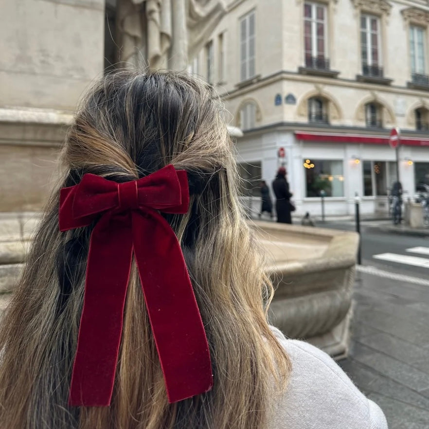 Velvet Bow Barrette - Red
