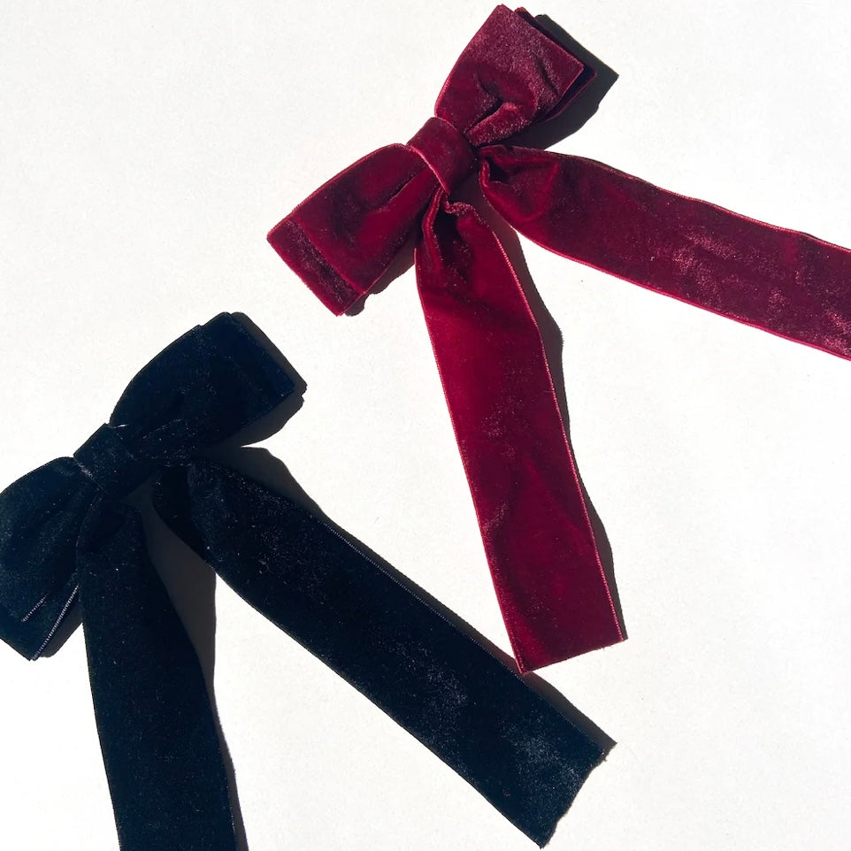 Velvet Bow Barrette - Red