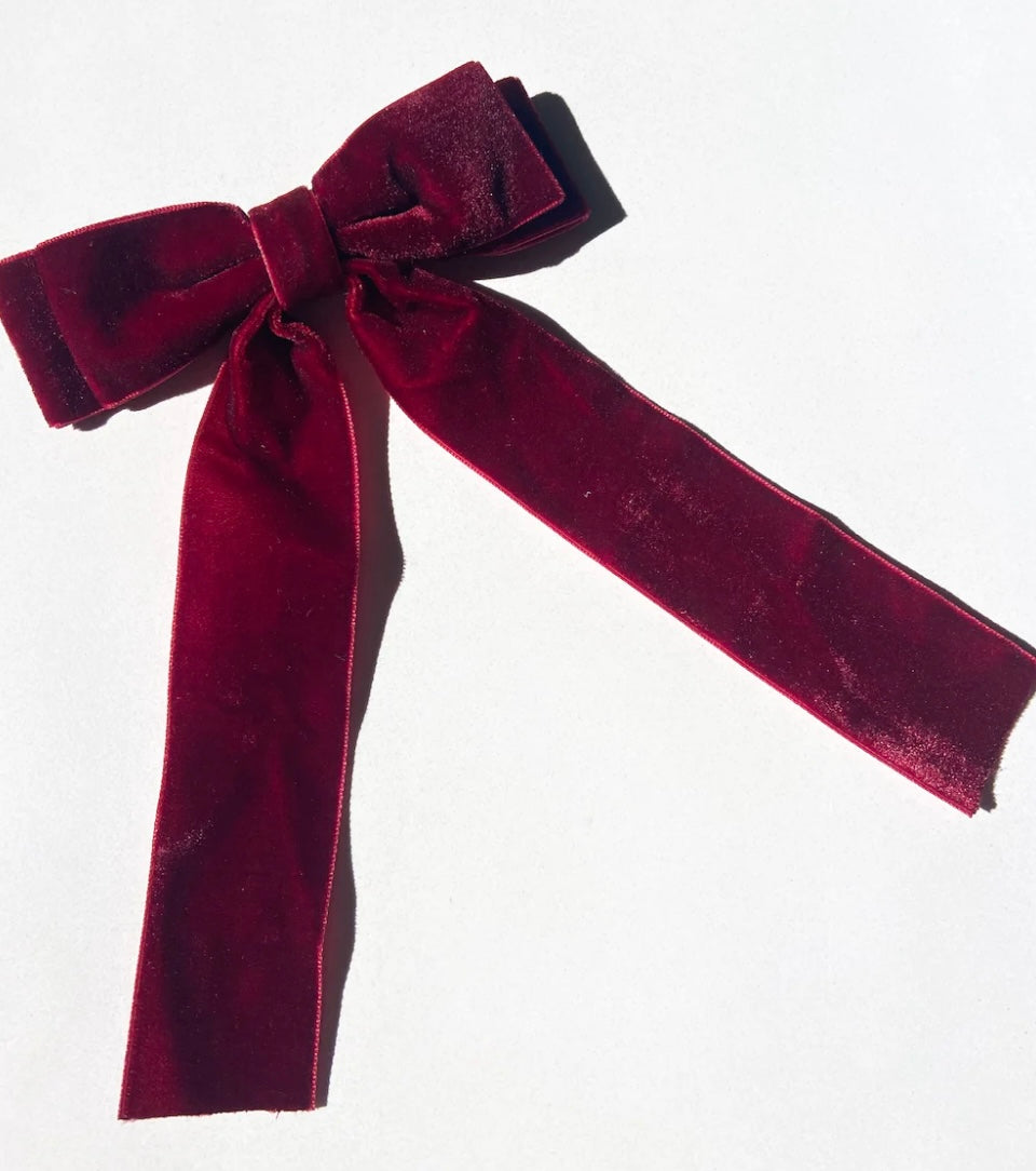 Velvet Bow Barrette - Red