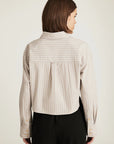 Cropped Long Sleeve Stripe Shirt - Beige