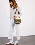 Medium Perforated Zipper Crossbody - Moss