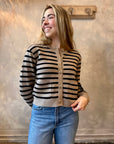 Striped Cardigan - Mushroom & Black