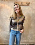 Striped Cardigan - Mushroom & Black