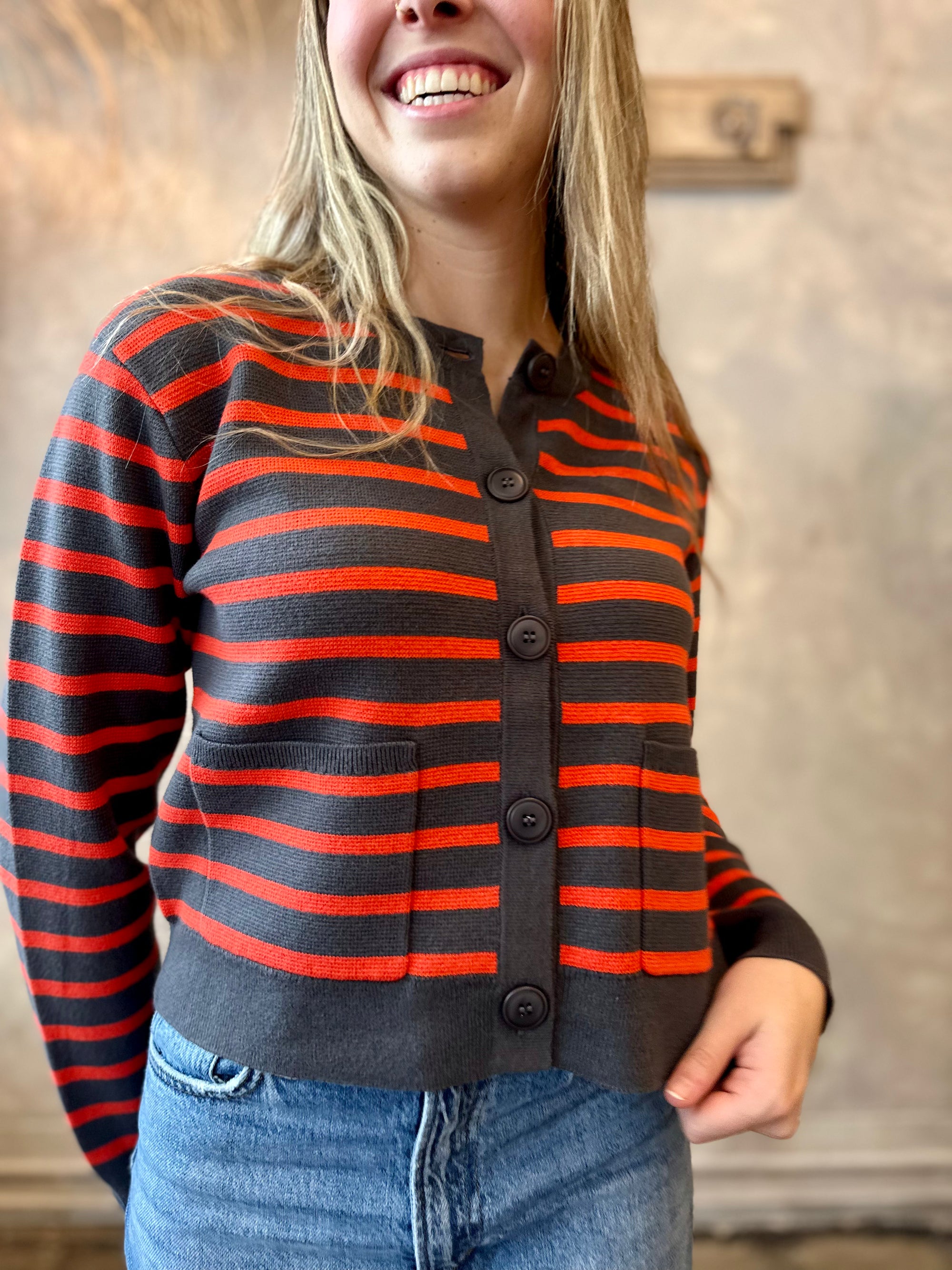 Striped Cardigan - Orange & Shadow