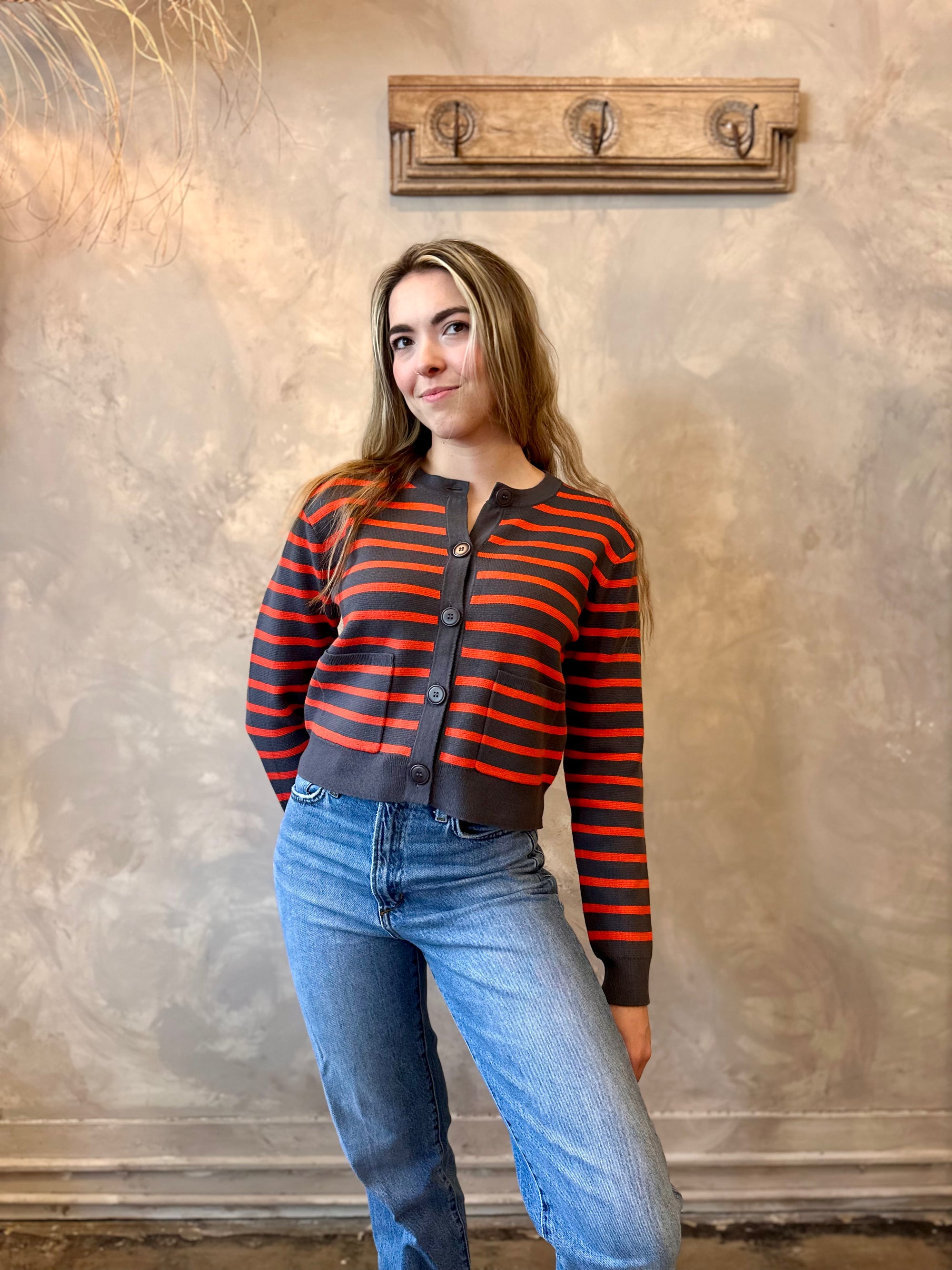 Striped Cardigan - Orange & Shadow