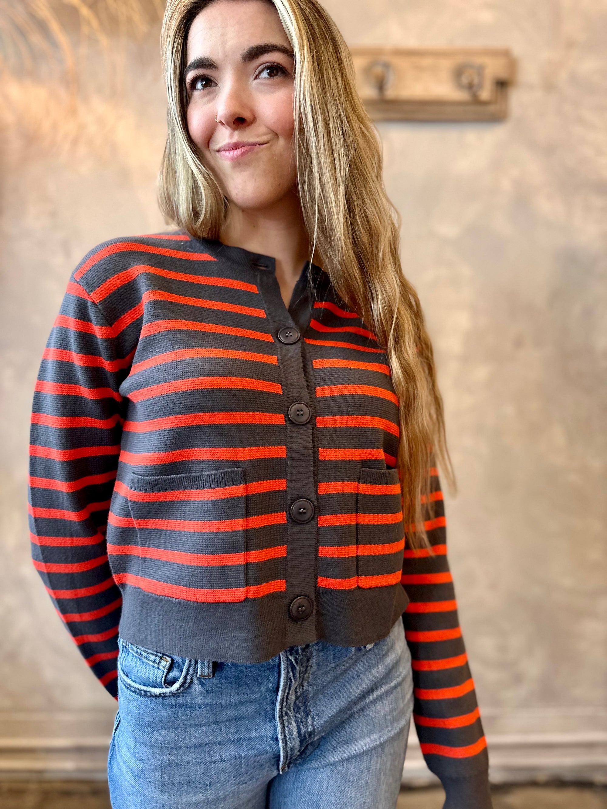 Striped Cardigan - Orange & Shadow
