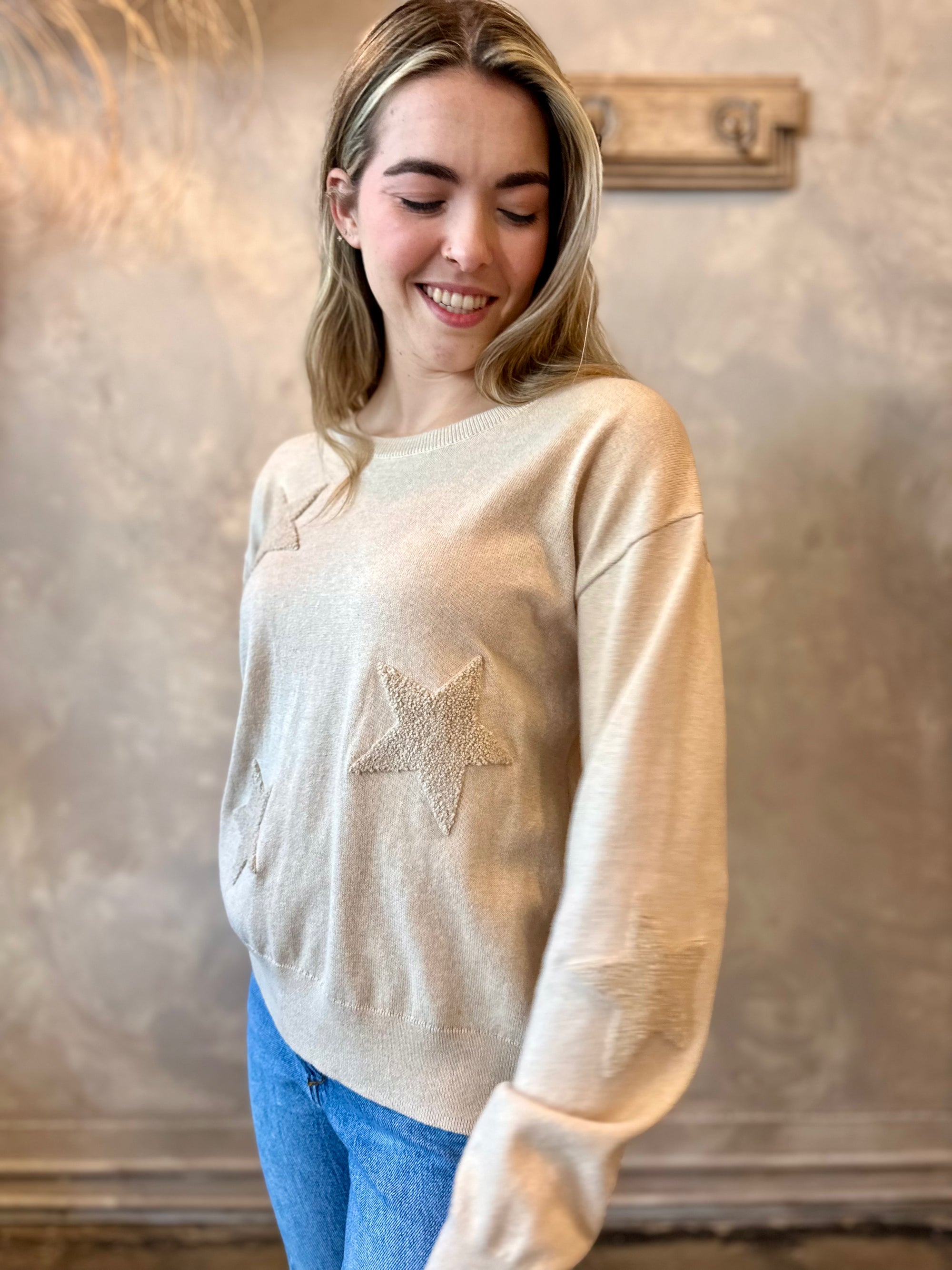 Star Crewneck Sweater - Latte