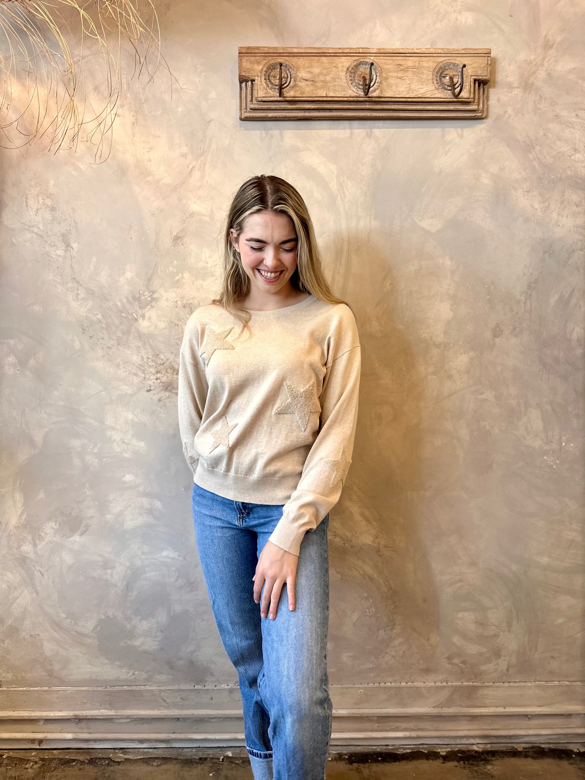 Star Crewneck Sweater - Latte