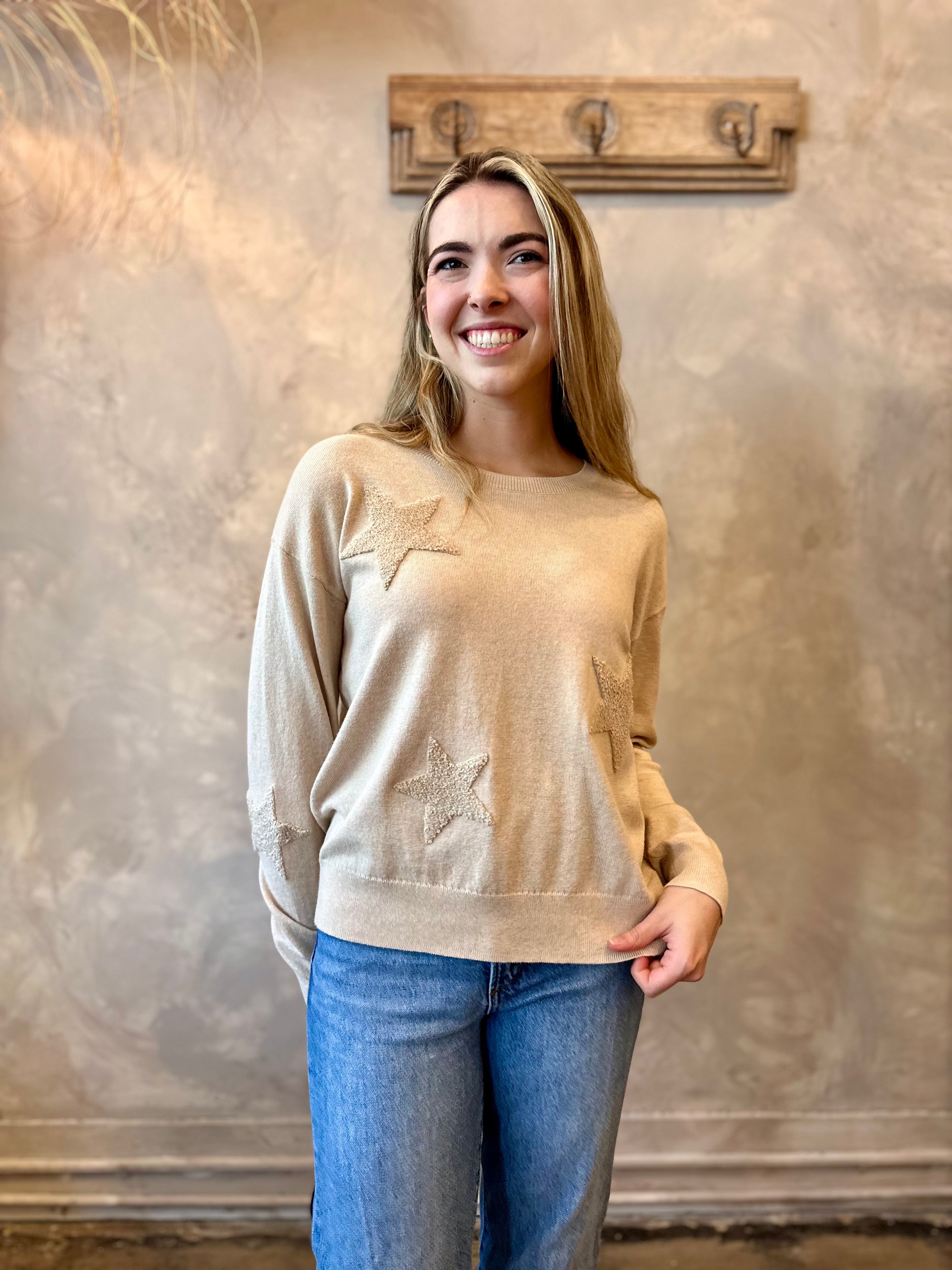 Star Crewneck Sweater - Latte