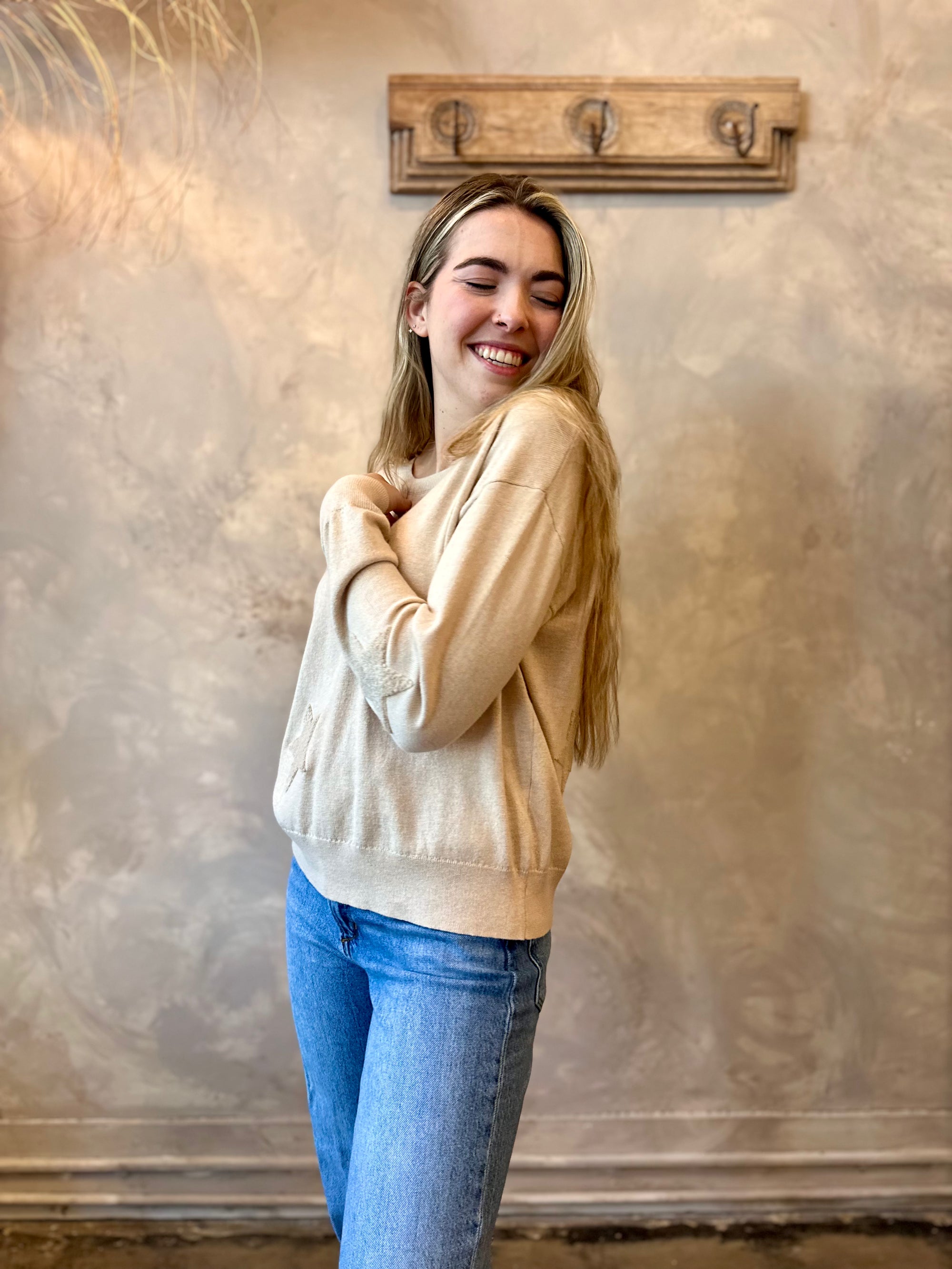 Star Crewneck Sweater - Latte