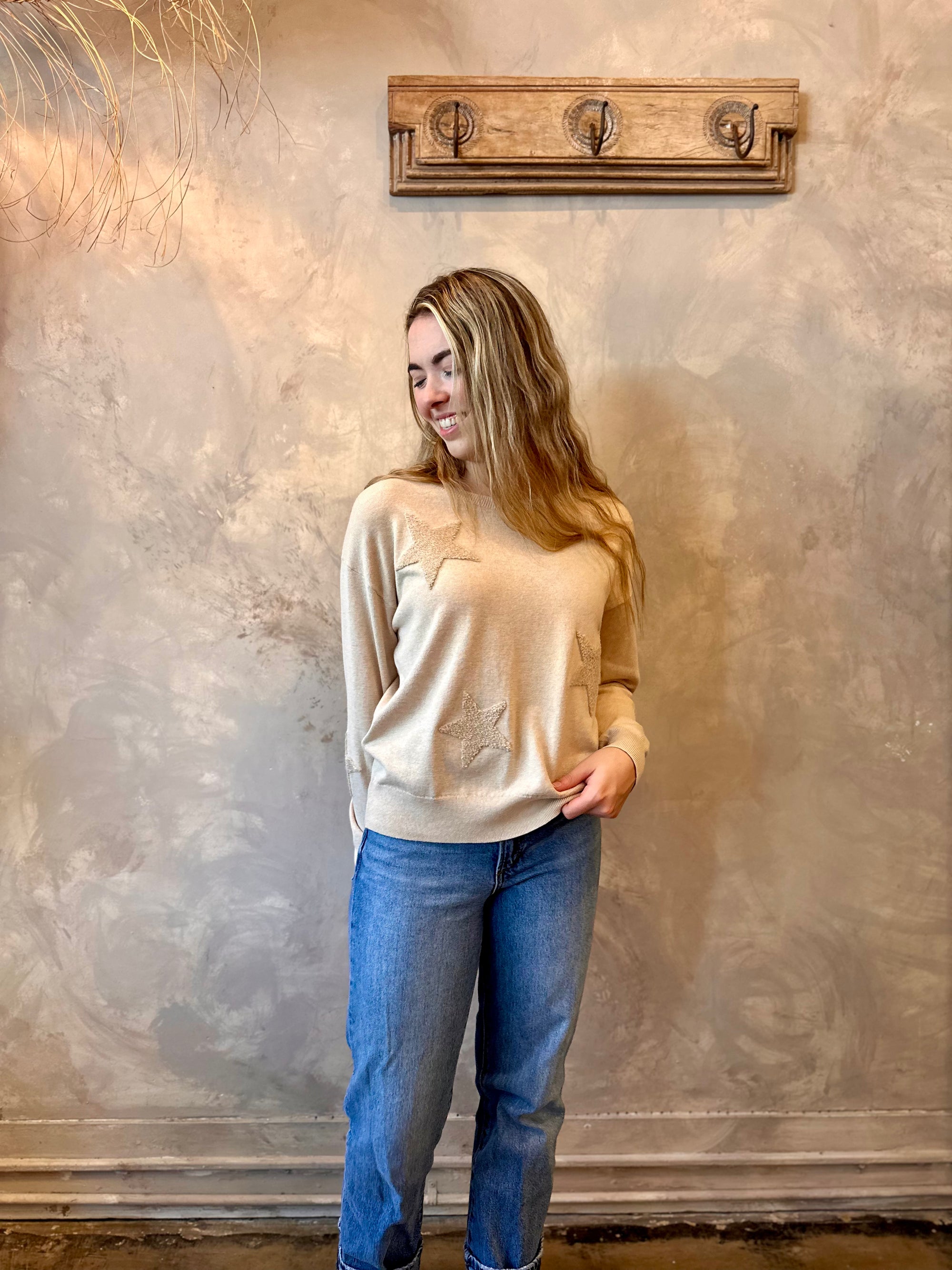 Star Crewneck Sweater - Latte