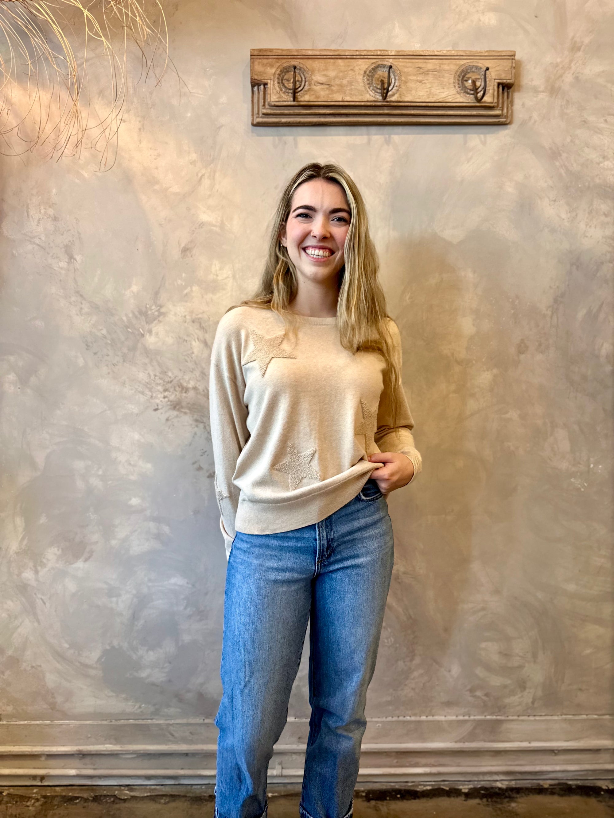 Star Crewneck Sweater - Latte