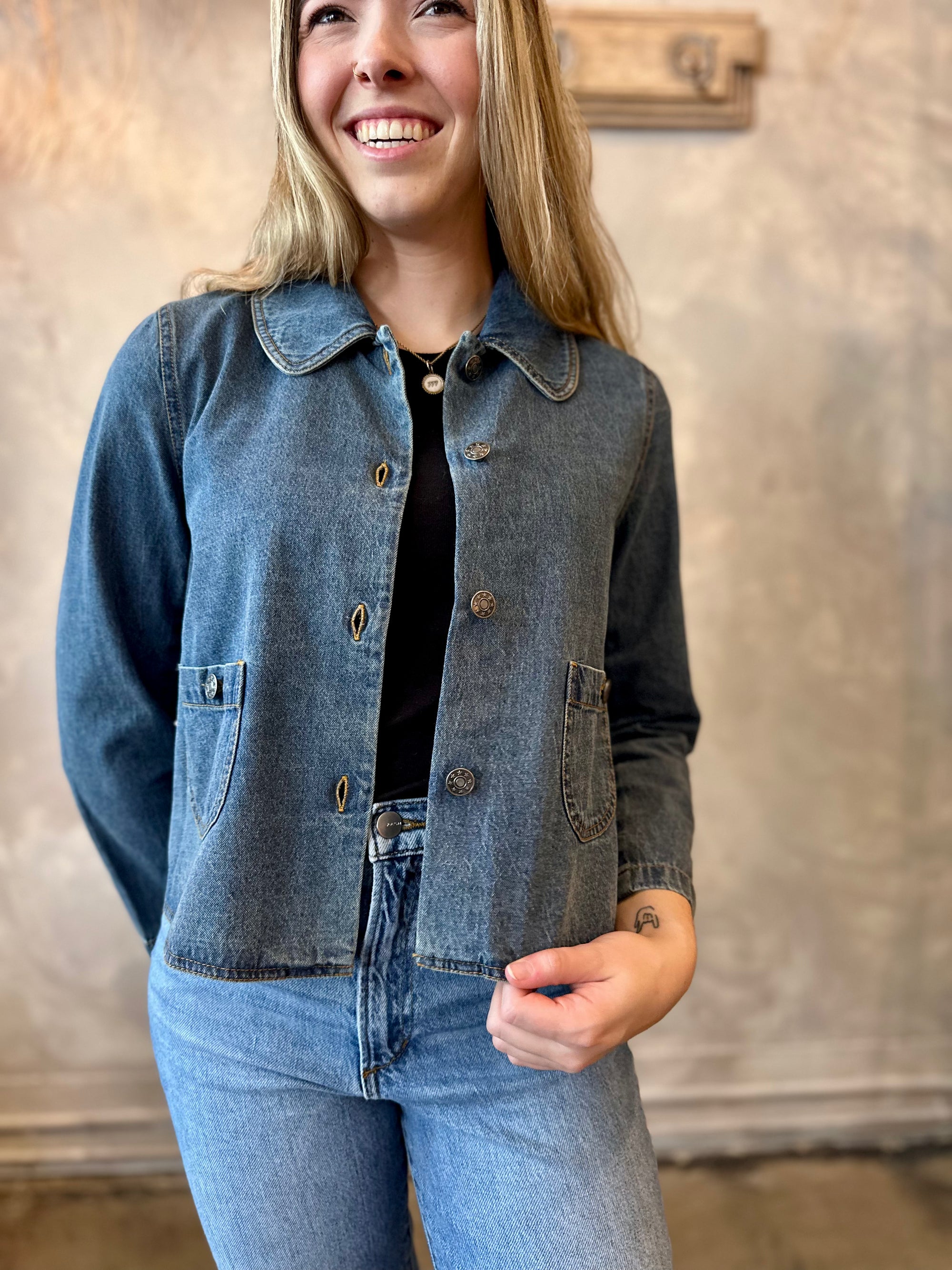 Peter Pan Collar Jacket - Denim