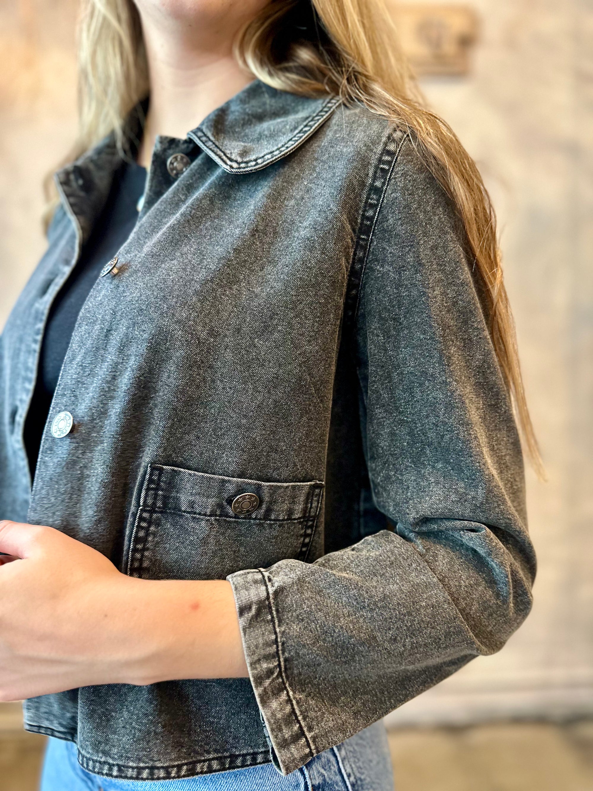 Peter Pan Collar Jacket - Black