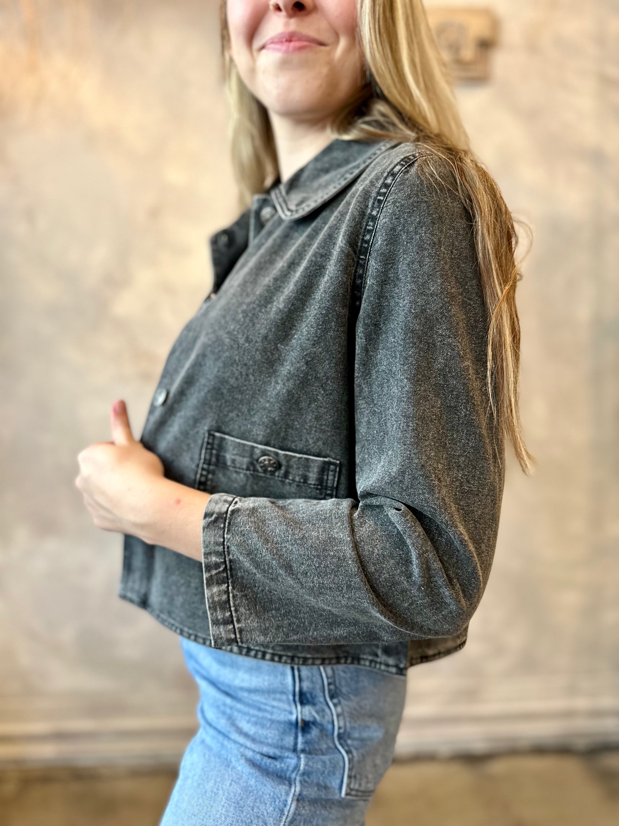 Peter Pan Collar Jacket - Black