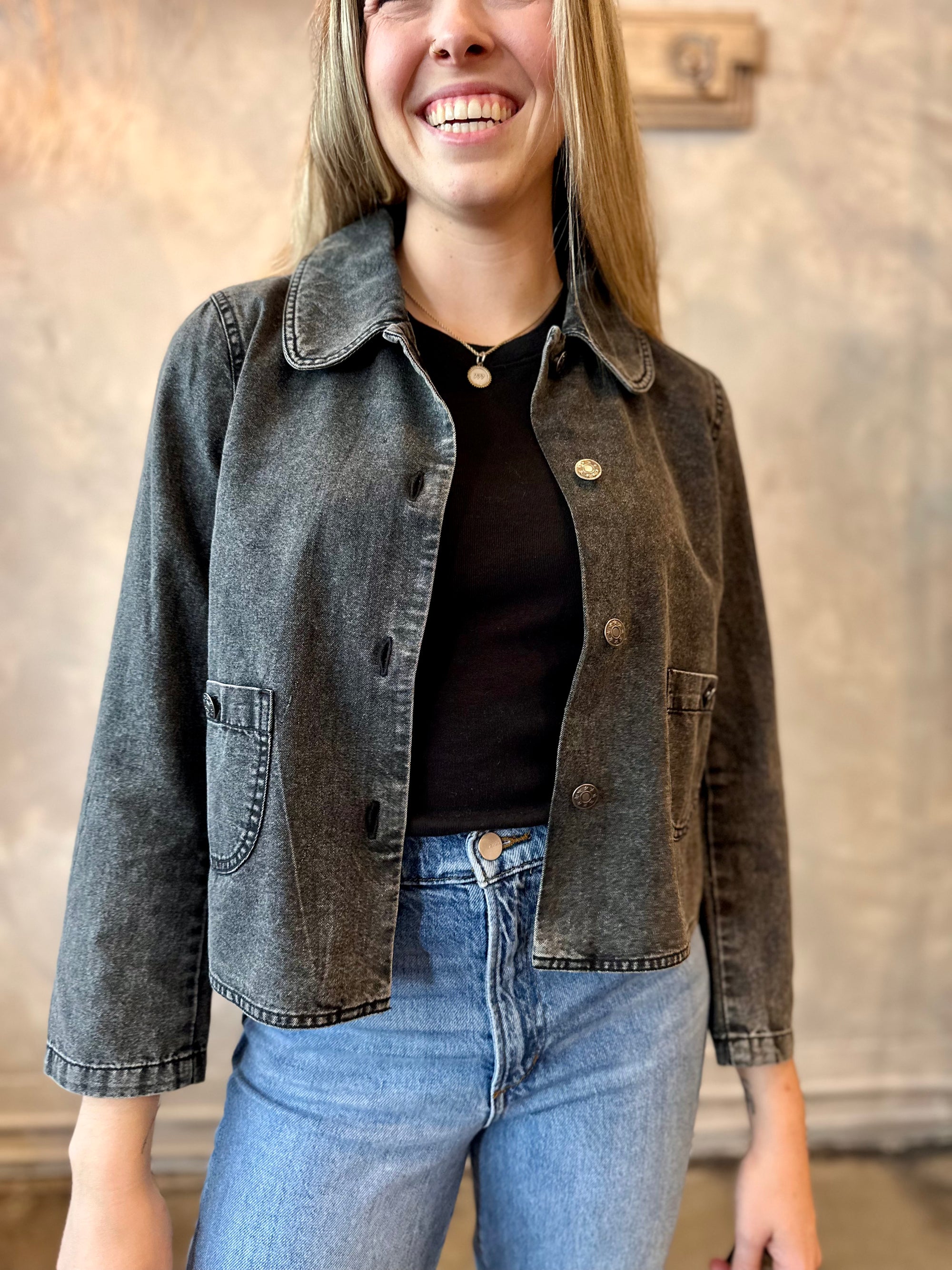 Peter Pan Collar Jacket - Black