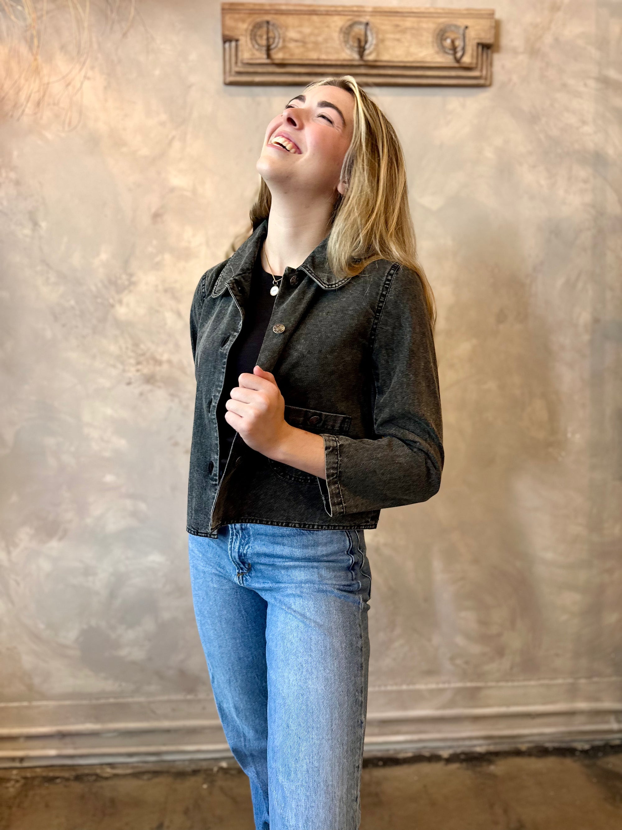 Peter Pan Collar Jacket - Black