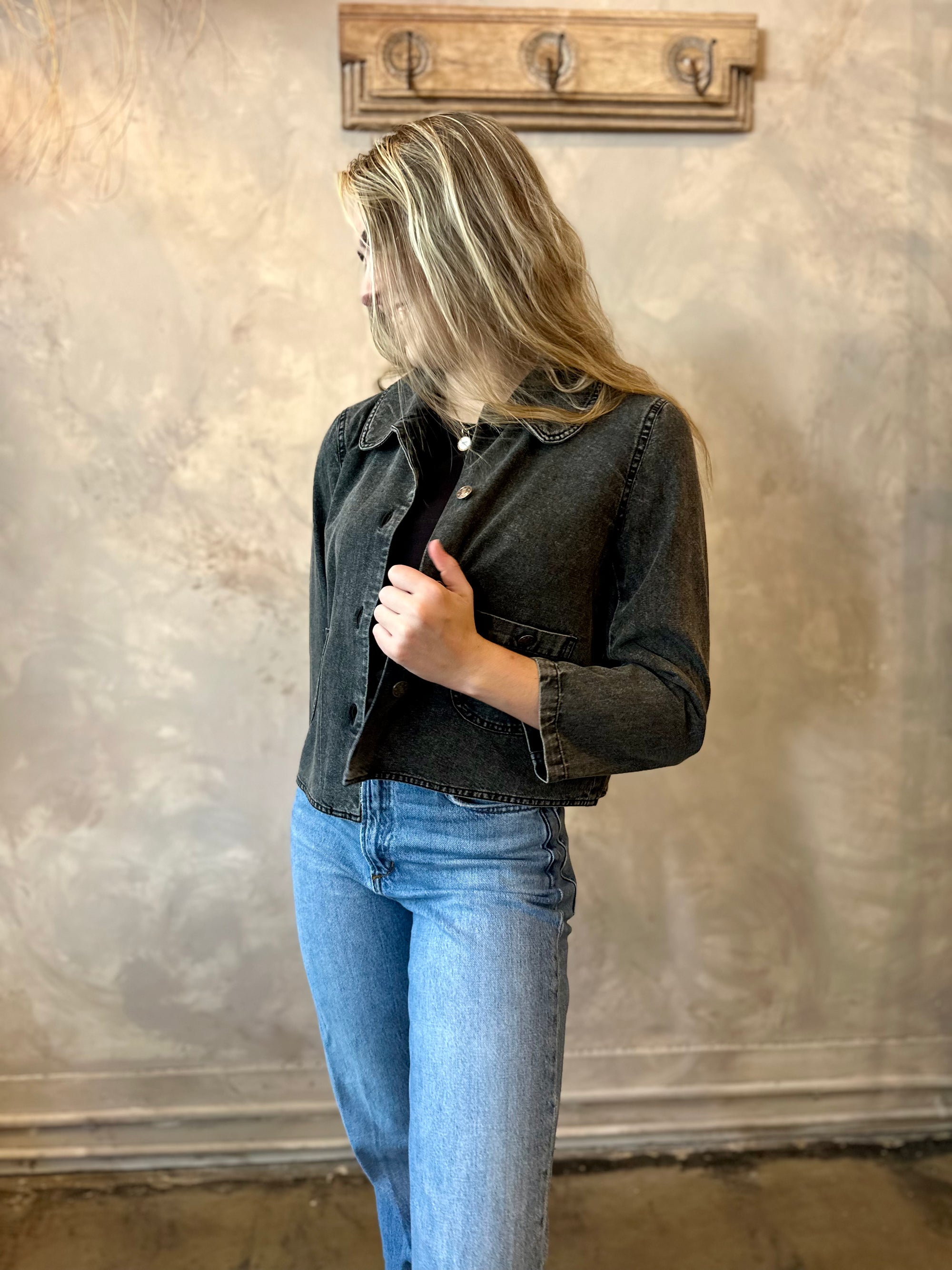 Peter Pan Collar Jacket - Black