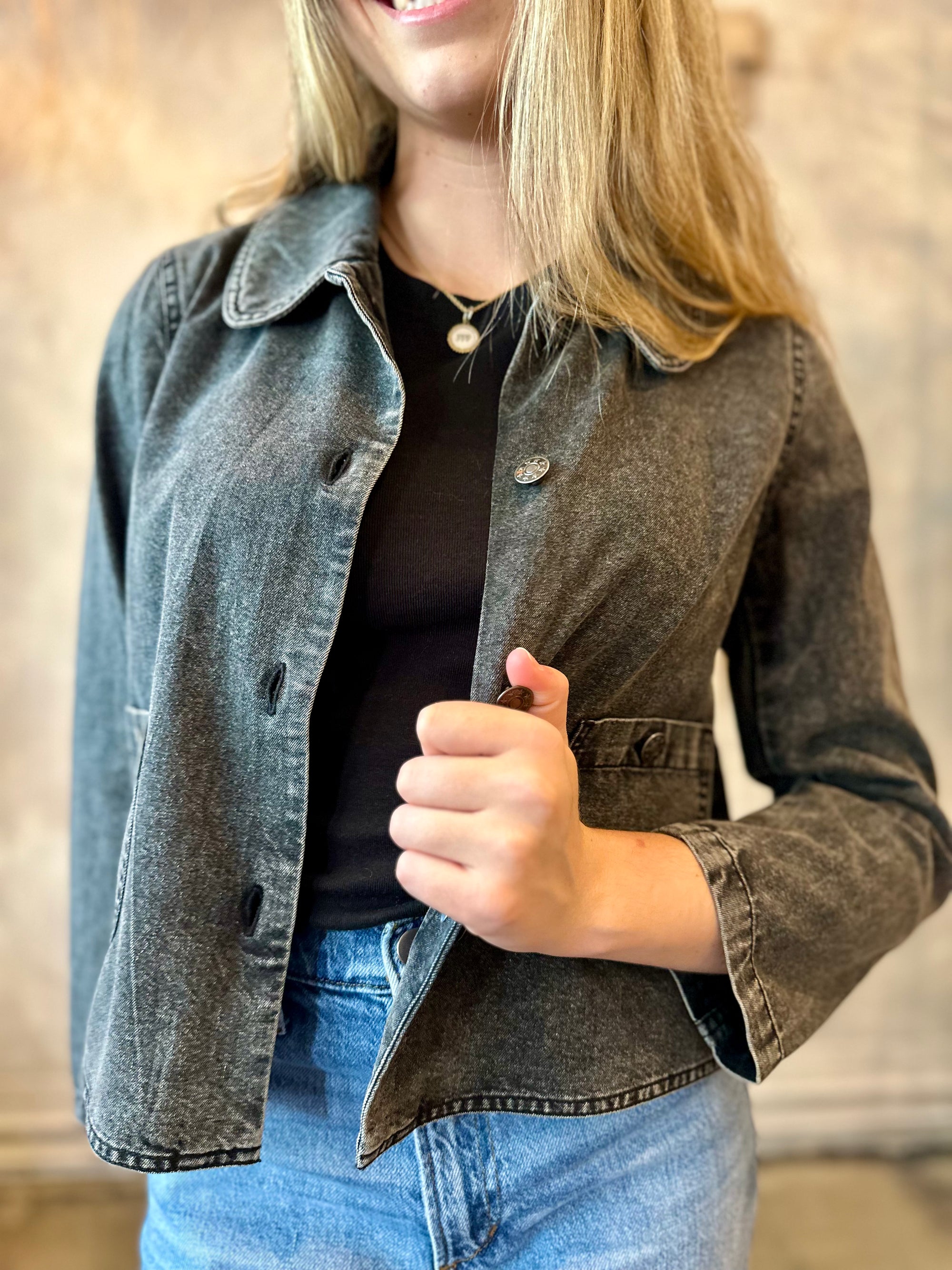 Peter Pan Collar Jacket - Black