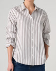Button Front Adjustable Sleeve Top - Cream Stripe