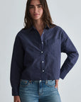 Long Sleeve Button Up - Navy Stripe