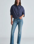 Long Sleeve Button Up - Navy Stripe