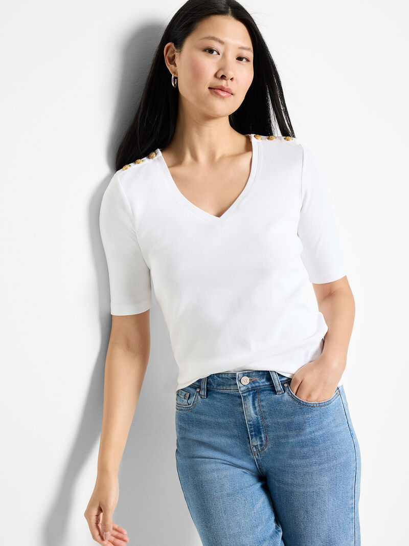 Button Shoulder Top - White