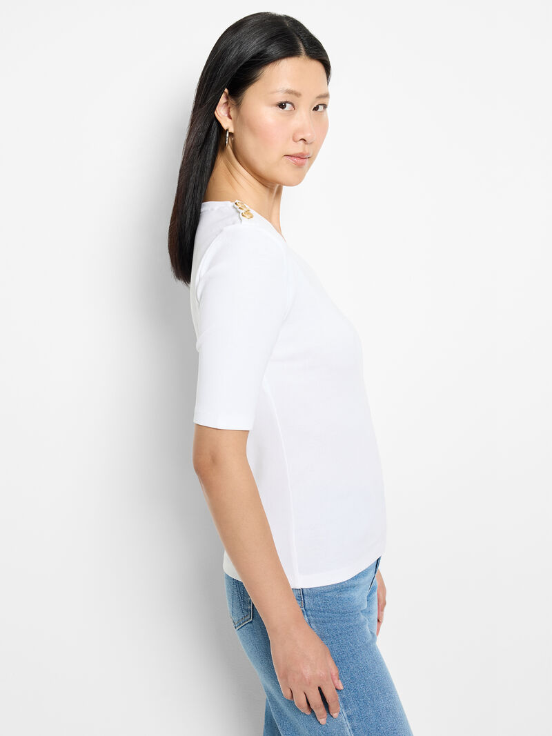 Button Shoulder Top - White
