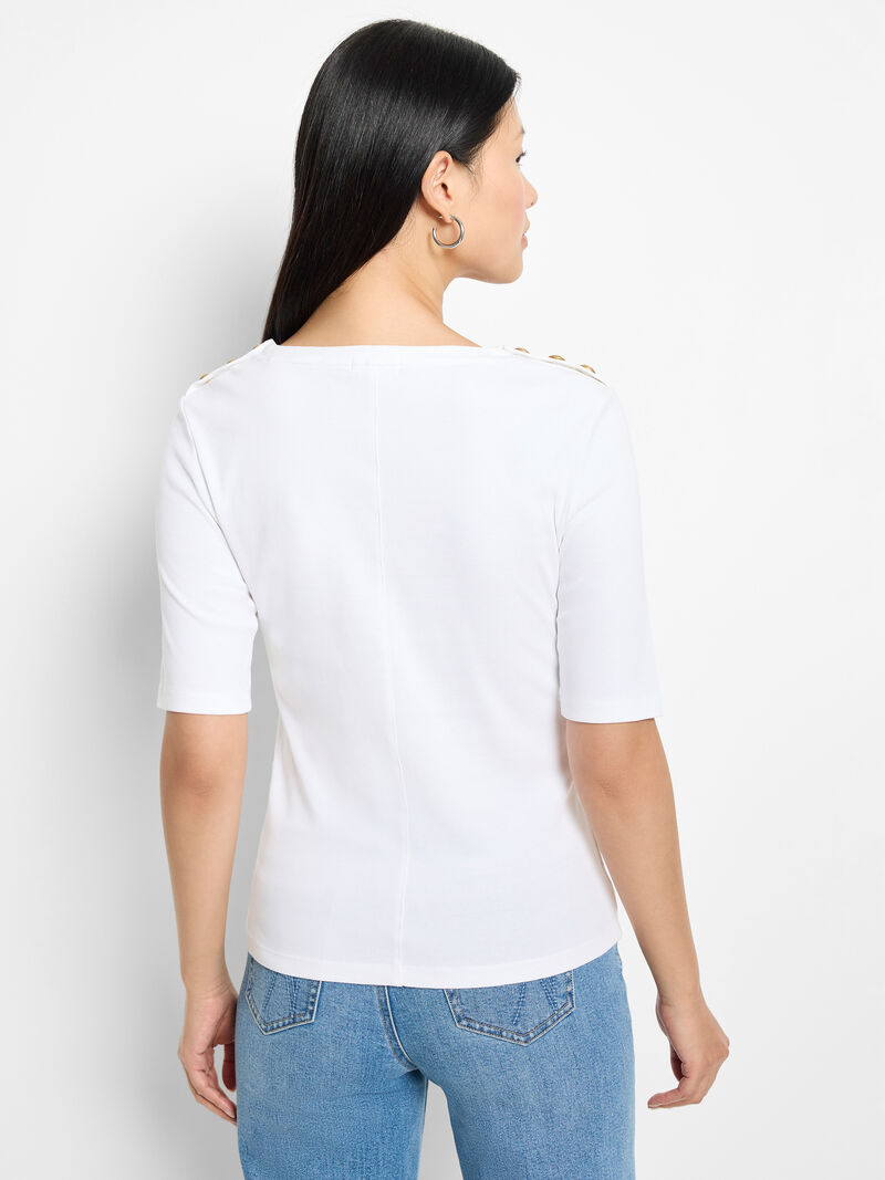 Button Shoulder Top - White