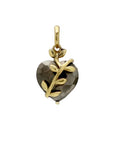 Heart-shaped pendant with gold vine design on a white background