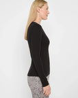 Trimmed Rib Knit V-Neck - Black