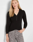 Trimmed Rib Knit V-Neck - Black