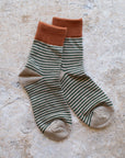 Two Tone Stripe Sock - Rust & Mocha