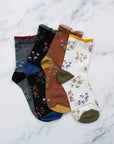 Penelope Floral Socks - Rust & Taupe