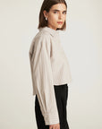 Cropped Long Sleeve Stripe Shirt - Beige