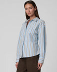 Cinched Waist Shirt - Sky Stripe