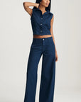 Bria Vest - Dark Linen Denim