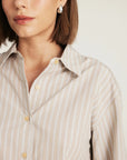 Cropped Long Sleeve Stripe Shirt - Beige