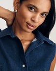 Bria Vest - Dark Linen Denim