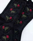 Vintage Rose & Heart Socks - Black