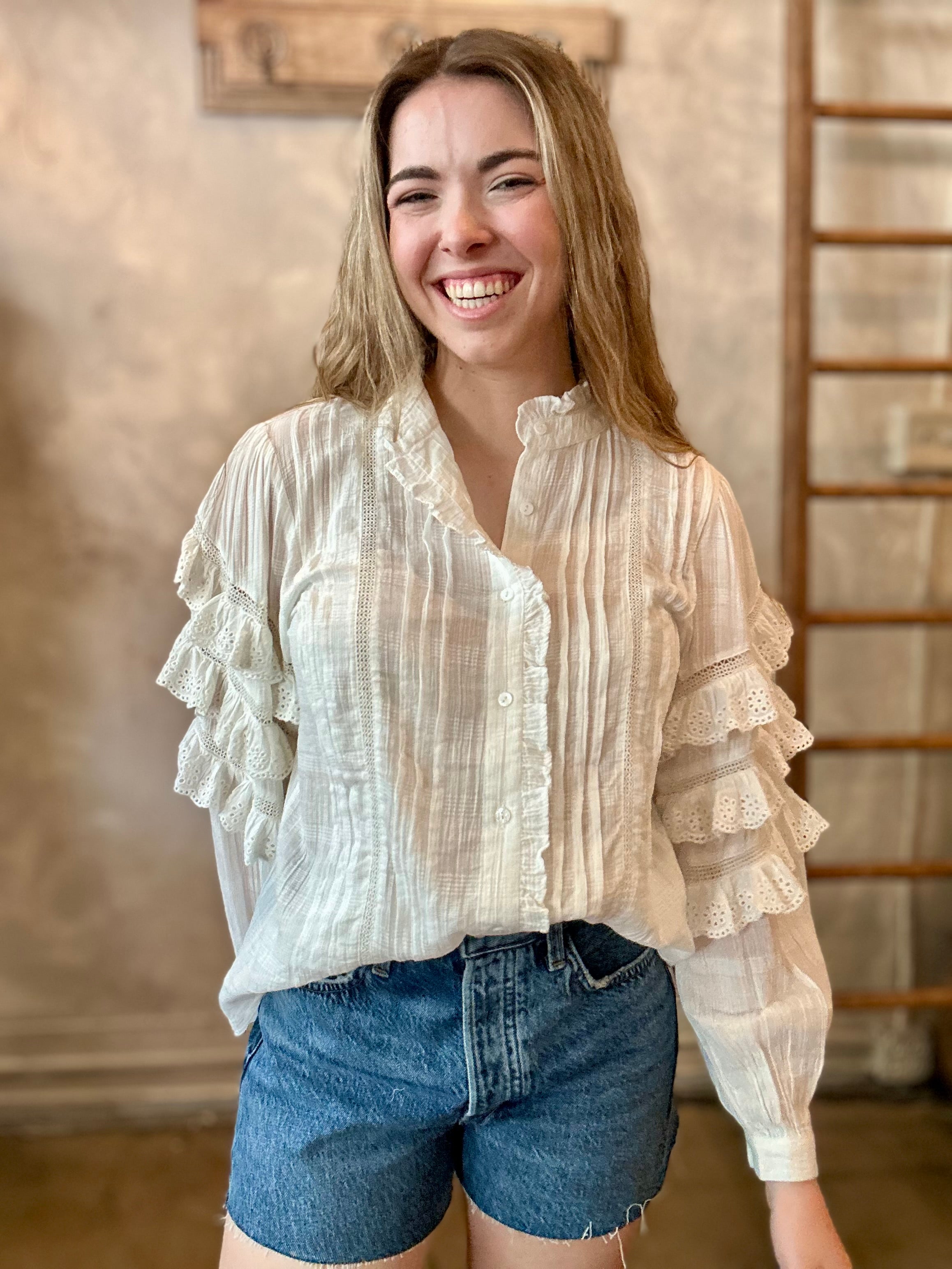 laubeblanc Cotton Tiered Volume Blouse