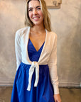 Tie Front Pointelle Cardigan - White