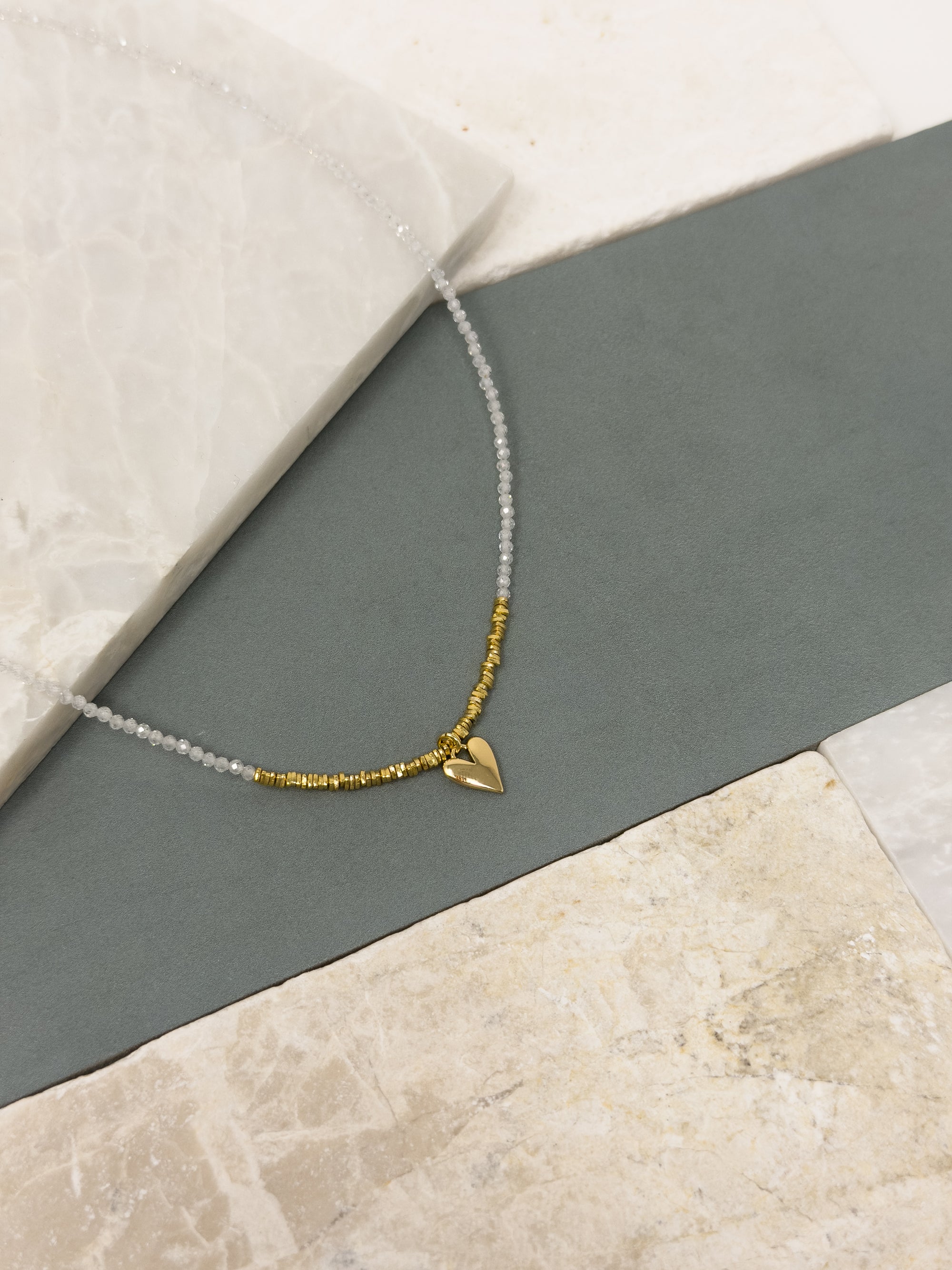 Figgy Clear Bead Necklace &amp; Heart Charm