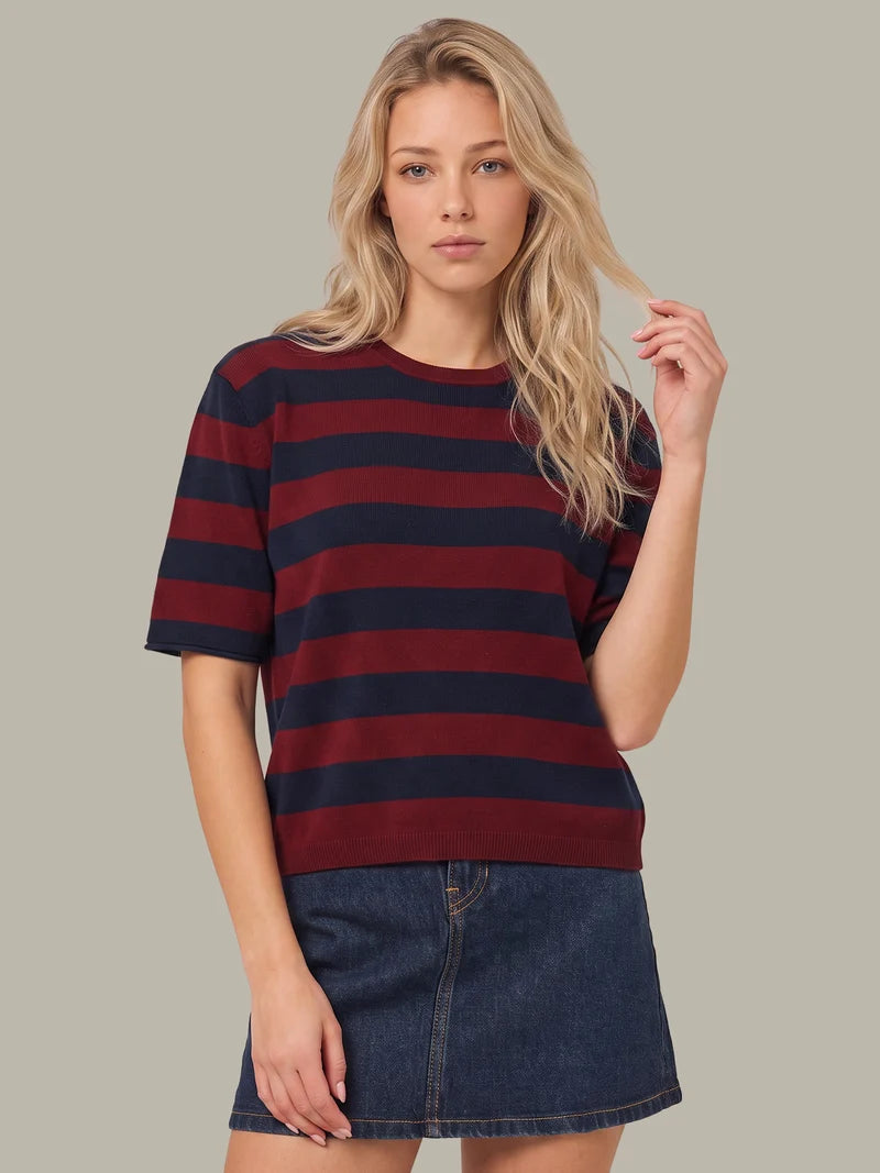 Colette Crew Neck Boxy Tee - Cherry &amp; Blue